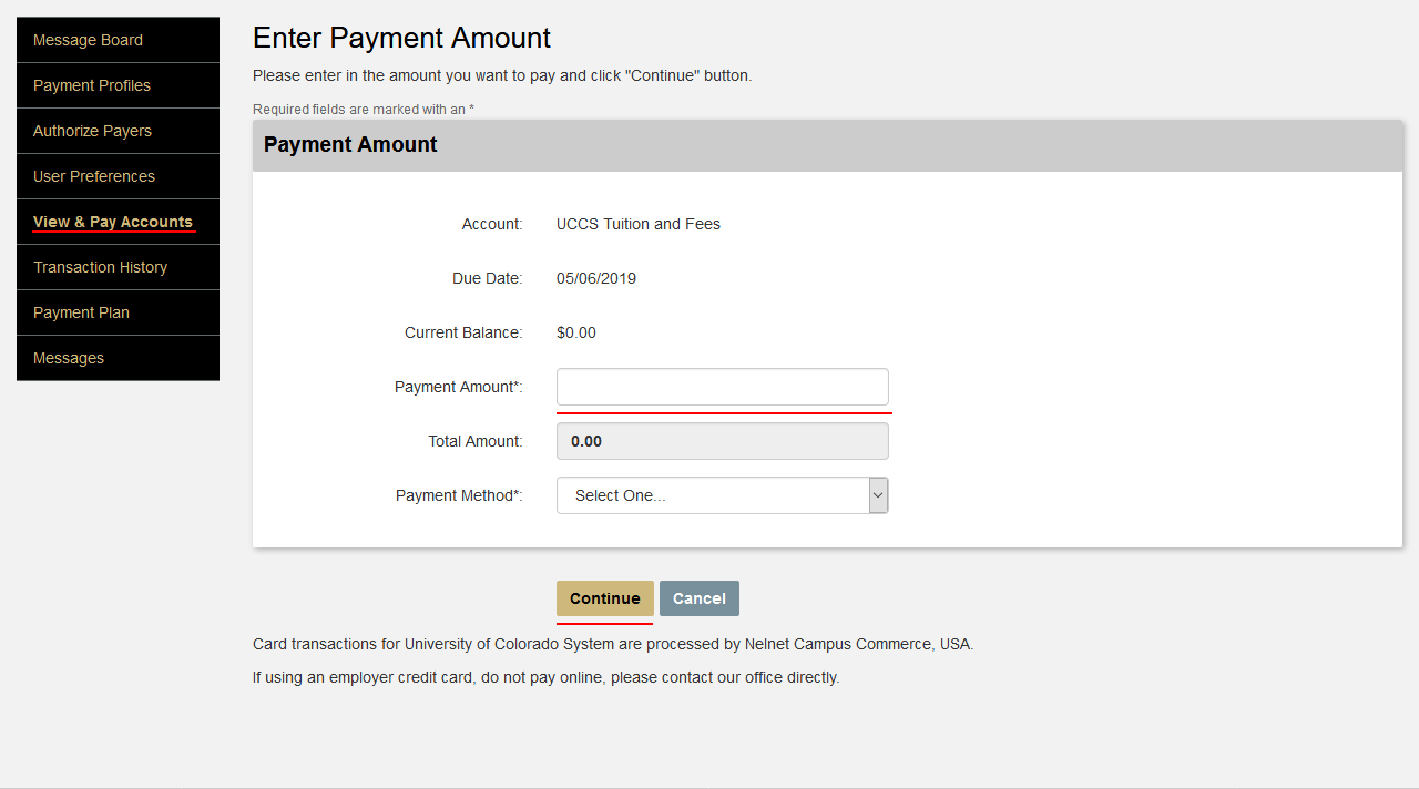 click on "Make Payment" in the sidebar menu